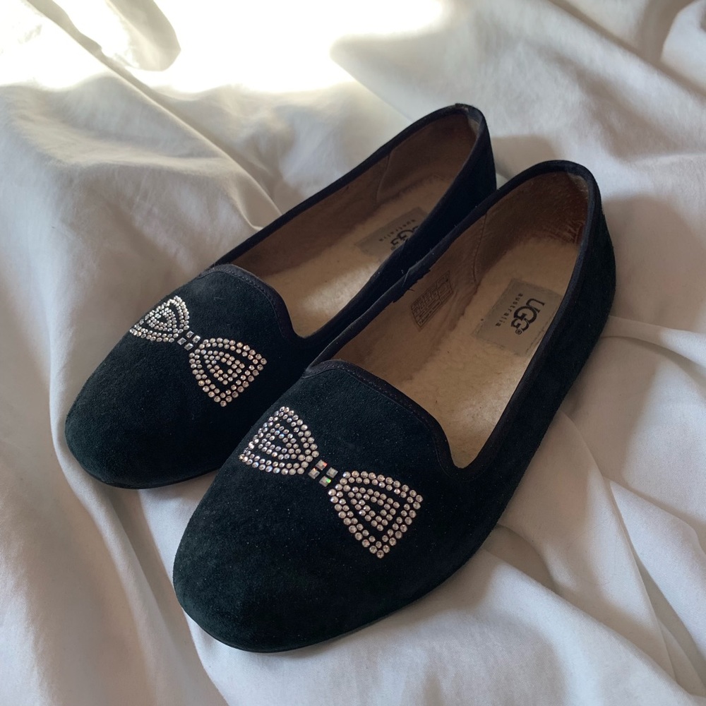 Ugg Swarovski Suede Bow Loafers